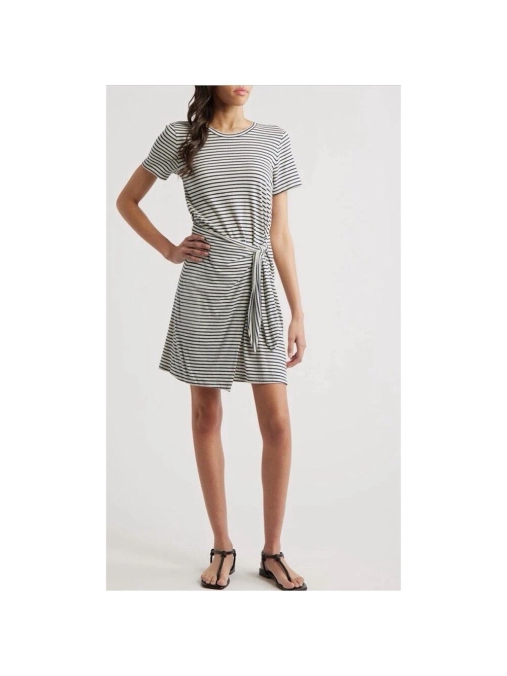 Rails Edie Ivory Navy Micro Stripe Tee Mini Dress